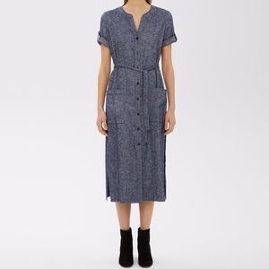 Theory linen blend button down midi shirt dress